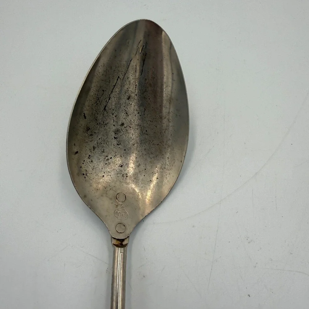 Vintage Ekco USA Stainless Serving Spoon Copper Handle Mid Century Kitchen Tool